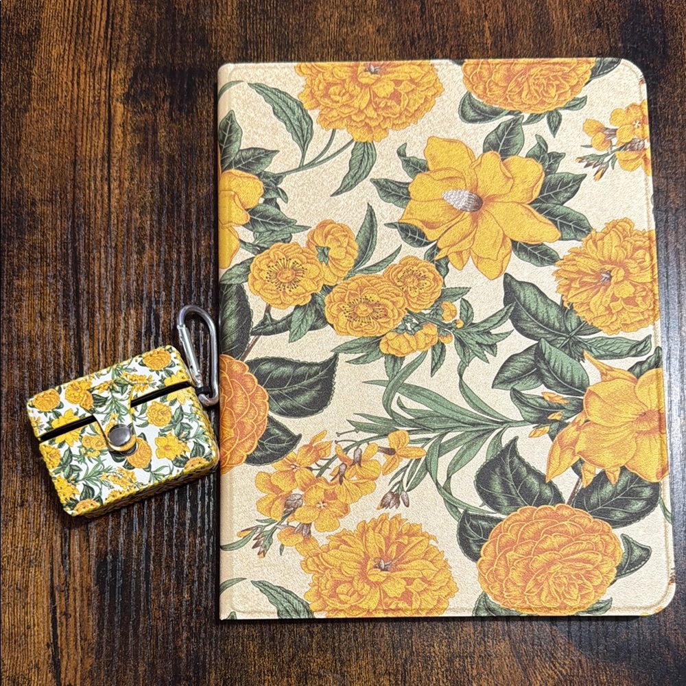 Floral IPad Air 5th gen Case and AirPods Case Matching Set Yellow Floral 💛🌿